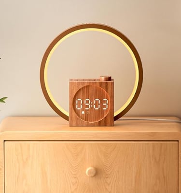 Wood grain Dreamegg sunrise alarm clock.