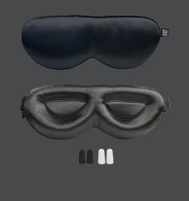 Mulberry silk contoured sleep mask with earplugs for light and noise blocking