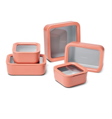 Caraway 13-piece glass food storage set with glass lids and cabinet organizers