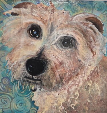A painting of a dog, pet portrait