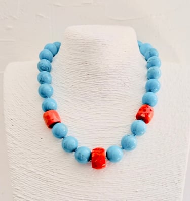 Riviera Collana Corallo naturale e turchese Amalfi Gioielli