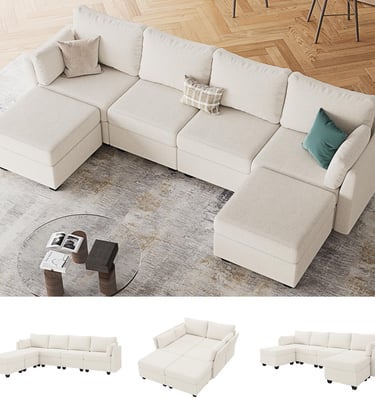 U-Shaped Storage Modular Sleeper Sofa