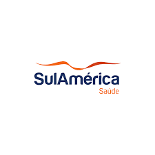 SulAmérica Saúde official logo featuring dark blue text and an orange wave symbol on a white background.