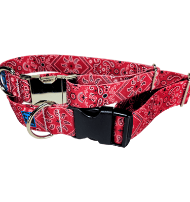 A red bandana polyester dog collar Happy Trails and Happy Tails