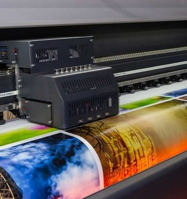 Large format printer producing vibrant, high-resolution prints.