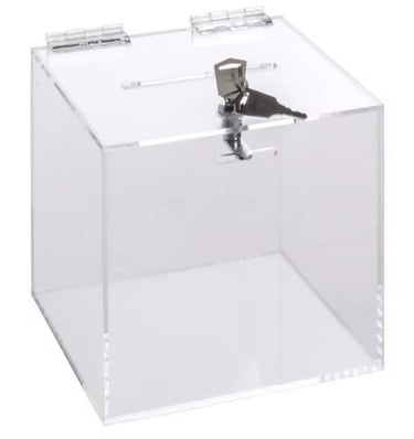 Clear acrylic tip box with a locking lid and key