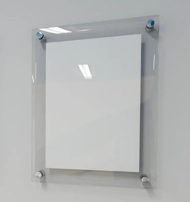 Clear acrylic frame with metal standoffs holding a blank sheet.