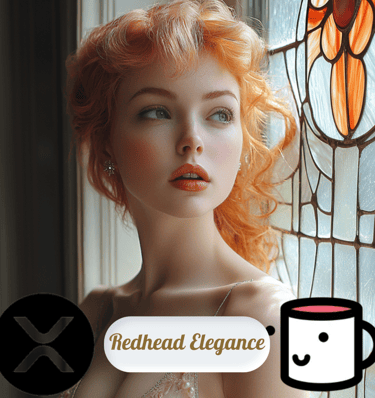 This digital artwork portrays a Redhead adorned in a floral-embroidered dress, their auburn curls ca