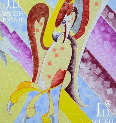 Downfall - Prairie Falcon and Diamonback - Modernist Painting - Jeremiah D Welsh