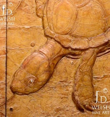 Sliders Down - Slider Turtles relief sculpture - Marcel Jovine Prize NSS - Jeremiah D Welsh