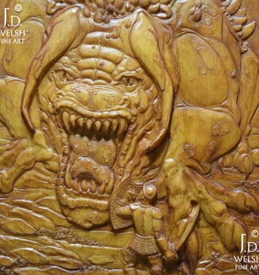 St. George and the Dragon - Faux Walnut Cast Resin - Jeremiah D. Welsh - J.D. Welsh Fine Art