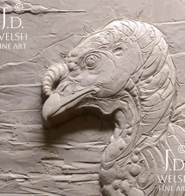 Tom's Evening Stroll - Eastern Wild Turkey - clay relief sculpture - Jeremiah D Welsh