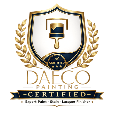 DAECO Painting gold shield logo for a certified expert in paint, stain, and lacquer finishing.