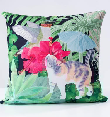  Printed pillow cover with calico cat illustration by NAMOOSHKA