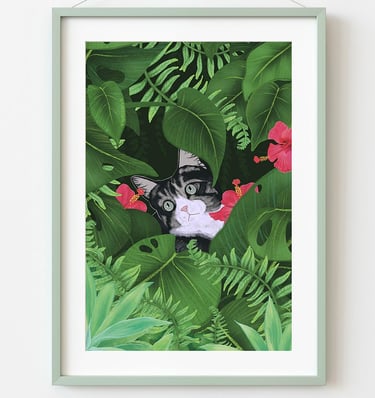 Cat in the jungle art print  by NAMOOSHKA