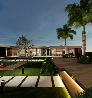 área da piscina e fireplace no rancho