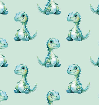 a green and white dinosaur with a baby dinosaur