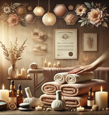 An image of a towel and massage herb pouches from a luxurious massage parlor 