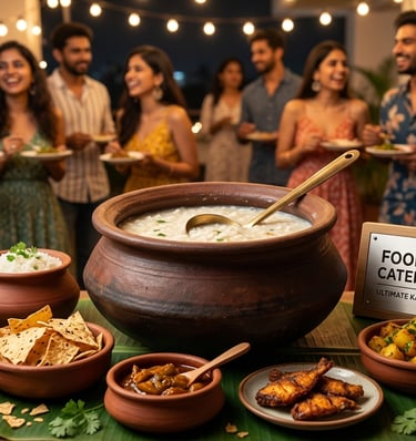 Food Trail Catering Co serving traditional Kanji porridge and side dishes at a festive night party.