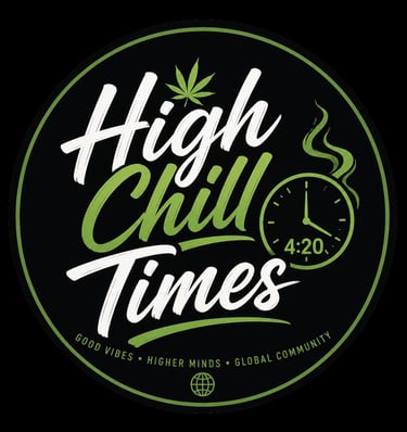 Minimal quote design about cannabis lifestyle with warm gradient background and High Chill Times logo, promoting calm vibe