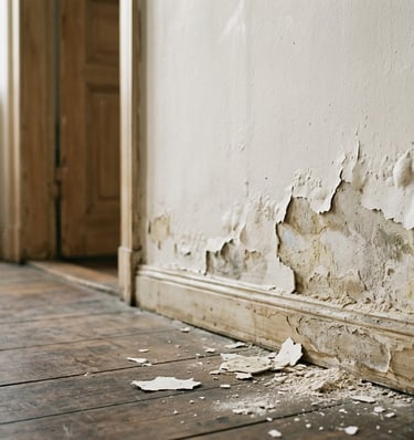 Desconchones y pintura abombada por humedad por capilaridad