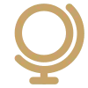 Gold minimalist globe icon on a black background representing global travel and international connectivity.