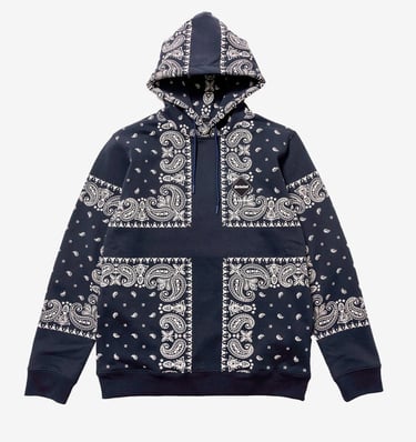 Navy hoodie with bandana pattern