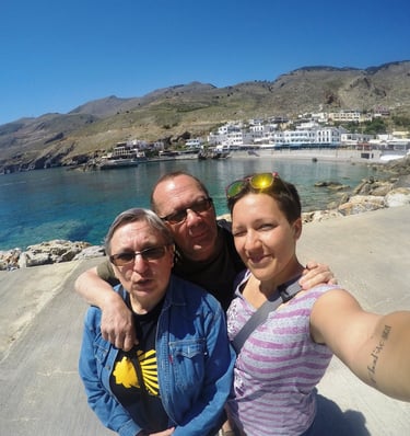 Tonia with her parent's in Crete Island