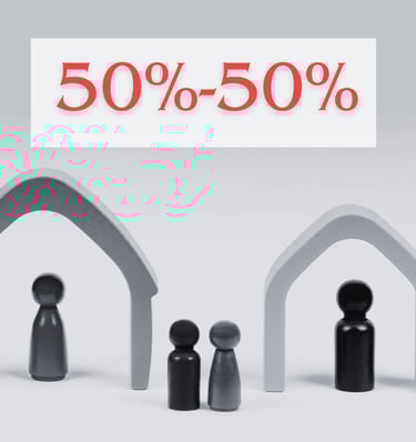 wooden toy people separated in different houses