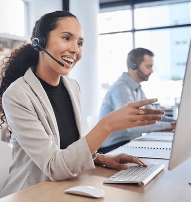 a woman in a headset with a headset and a headset