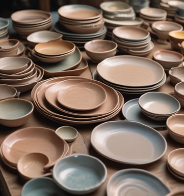 A collection of artisan mugs, each with distinct glazes.