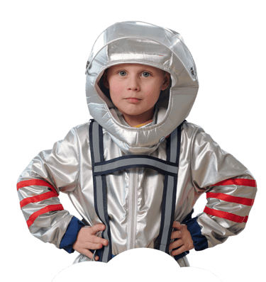 Child with sensory integration difficulties dressed as an astronaut