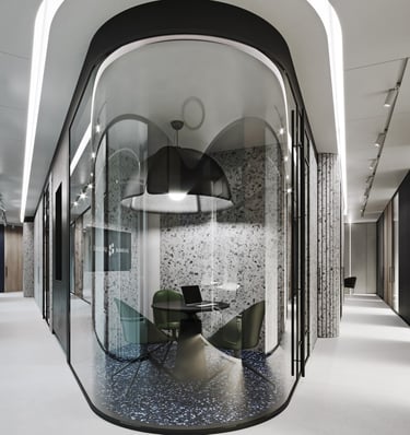 Modern bank office interior for Šiaulių Bankas (Artea) in Kaunas. Competition project.