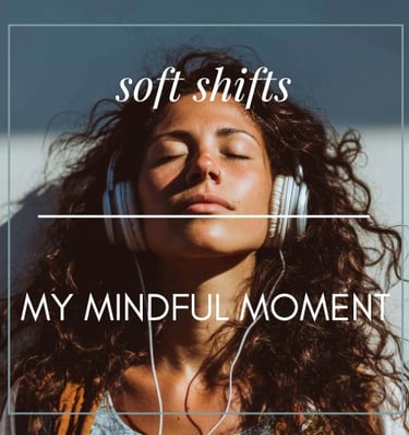 a woman with headphones and headphones, with the words, soft, soft