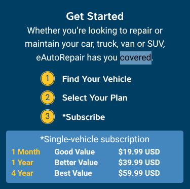 eAutoRepair subscription plans and pricing for car, truck, and SUV maintenance and repair services.
