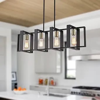 Black pendant lighting for modern kitchen island — trending kitchen lighting, industrial style.