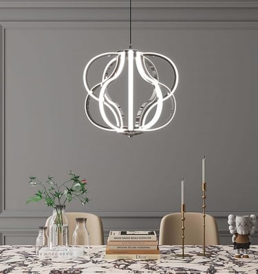 LED modern dining room chandelier, chrome pendant light fixture.