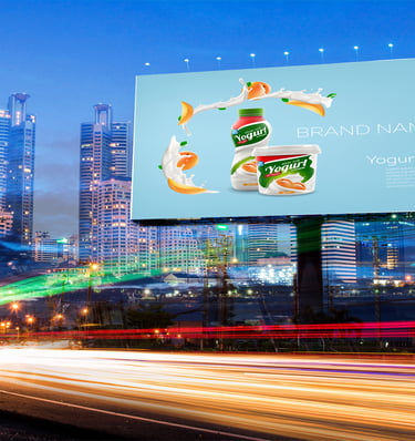 a billboard board with a billboard showing a billboard advertising a brand new brand