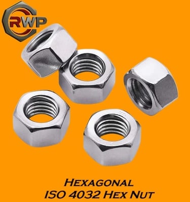 ISO 4032 Hex Nut – Standard hexagonal nut with coarse metric thread, used in general engineering, automotive, and structural 