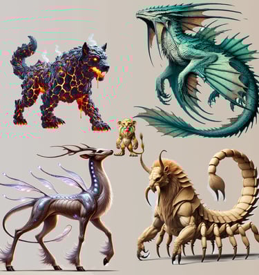 Creatures of Trexlin. Collage of beasts