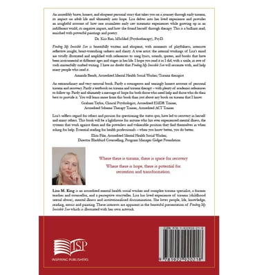 Back cover of my book titled "Finding My Invisible Sun: Overcoming Trauma"