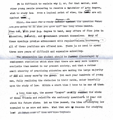 Derrick Bells typewritten application to law school