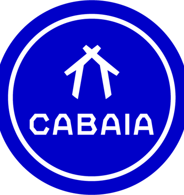 Official Cabaia logo featuring white brand text and a hut icon on a circular blue background.