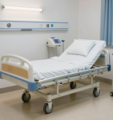 Ergonomic semi-fowler patient ward bed with reinforced CRCA frame.