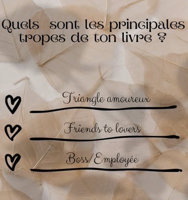 Quelles sont les principales tropes de ton livre - Morena Auteure