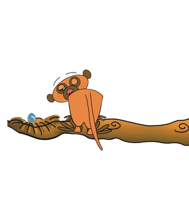 Meerkat on a tree branch looking at an egg