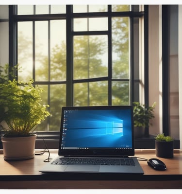 Technician installing a branded laptop in a modern office setup.