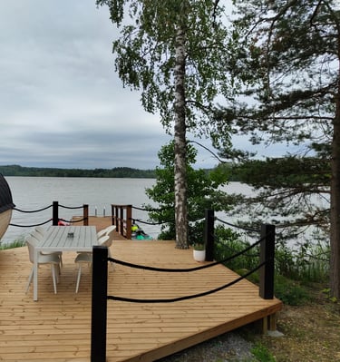 Lakeside sauna terrace and pier