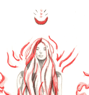 a drawing of a woman sitting in lotus flowers symbolizing the feminine energy