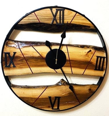 Wooden Wall Art, Custom Made Metal Wood Wall Clock, Big Wood Metal Wall Clock
